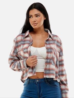 Cisono Cropped Flannel Plaid Check Shirt